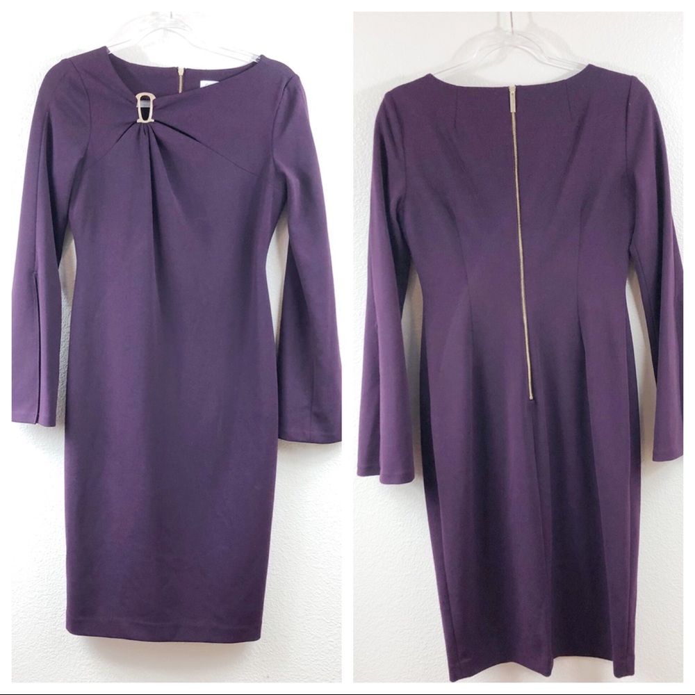 Calvin Klein Bell Sleeve Sheath Purple Dress Sz 6